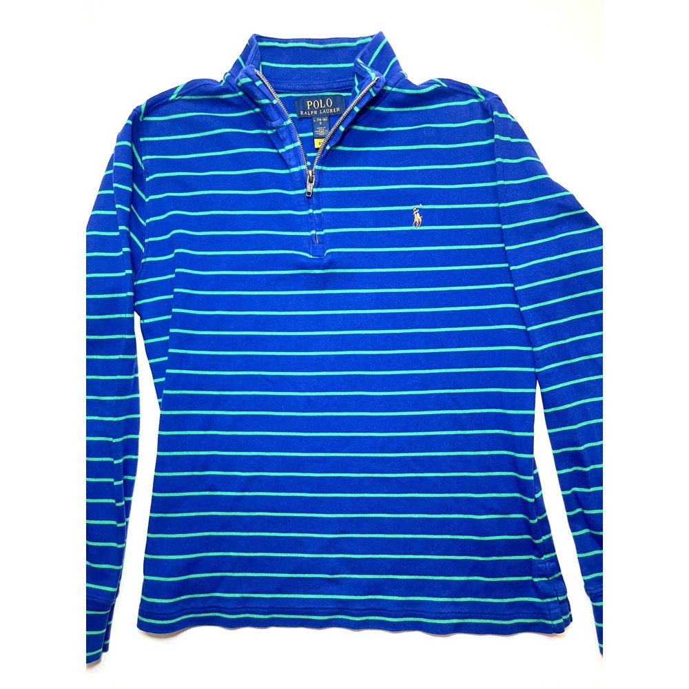 Polo Ralph Lauren Youth L 14-16 Blue Green Striped Quarter Zip Pullover Sweater - Picture 3 of 9